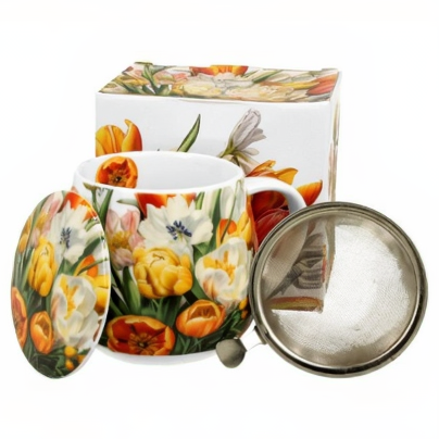 Kubek baryłka z zaparzaczem Tulipany - 430 ml