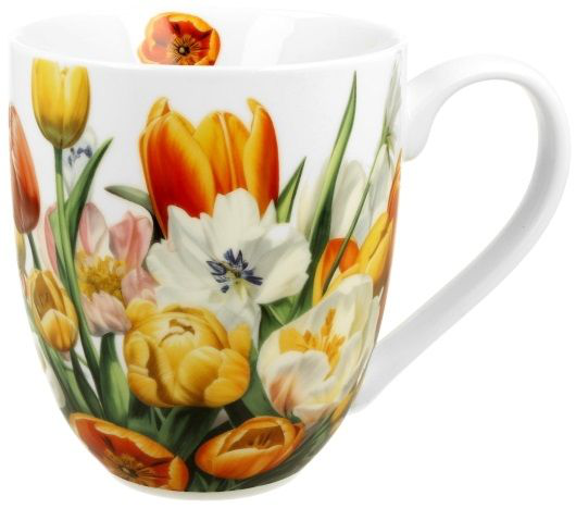 Kubek porcelanowy XXL Tulipany 1000 ml z motywem barwnych tulipanów i kwiatów.