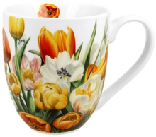 Kubek porcelanowy XXL Tulipany 1000 ml z motywem barwnych tulipanów i kwiatów.