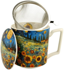 Kubek Modern Sunflower Field z metalowym zaparzaczem i dekoracją inspirowaną sztuką współczesną