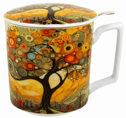 Kubek porcelanowy Modern Tree 450 ml z pokrywką, widok z boku.