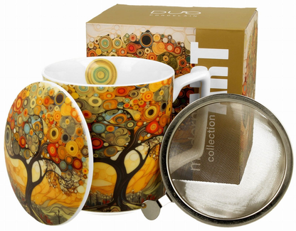 Zestaw kubka porcelanowego Modern Tree 450 ml z zaparzaczem, pokrywką i pudełkiem.
