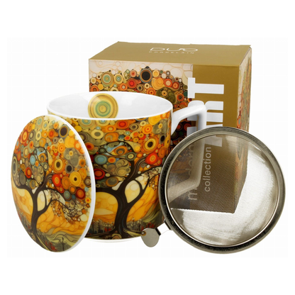 Zestaw kubka porcelanowego Modern Tree 450 ml z zaparzaczem, pokrywką i pudełkiem.