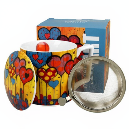 Kubek porcelanowy z zaparzaczem Modern Hearts - 450 ml