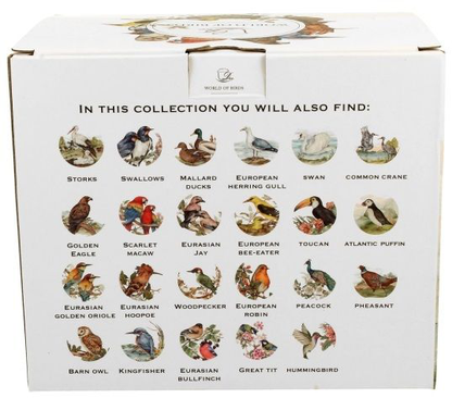 Pudełko z kolekcji World of Birds z wizerunkami różnych gatunków ptaków.