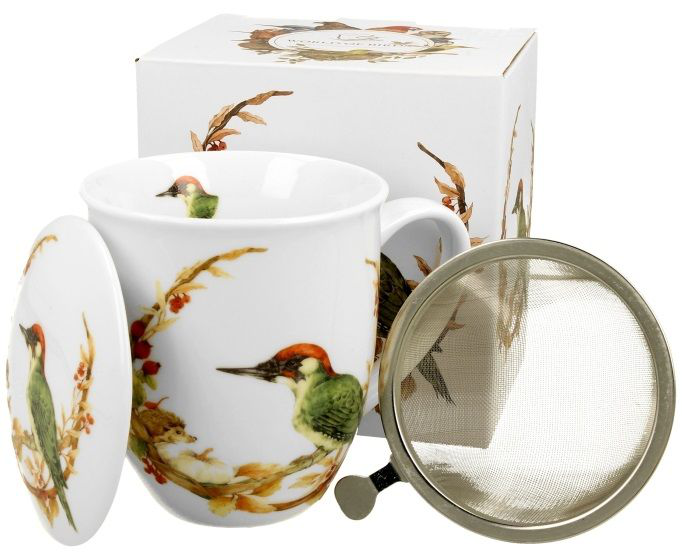 Zestaw kubek porcelanowy Ptasi Świat Dzięcioł Zielony z pudełkiem prezentowym.