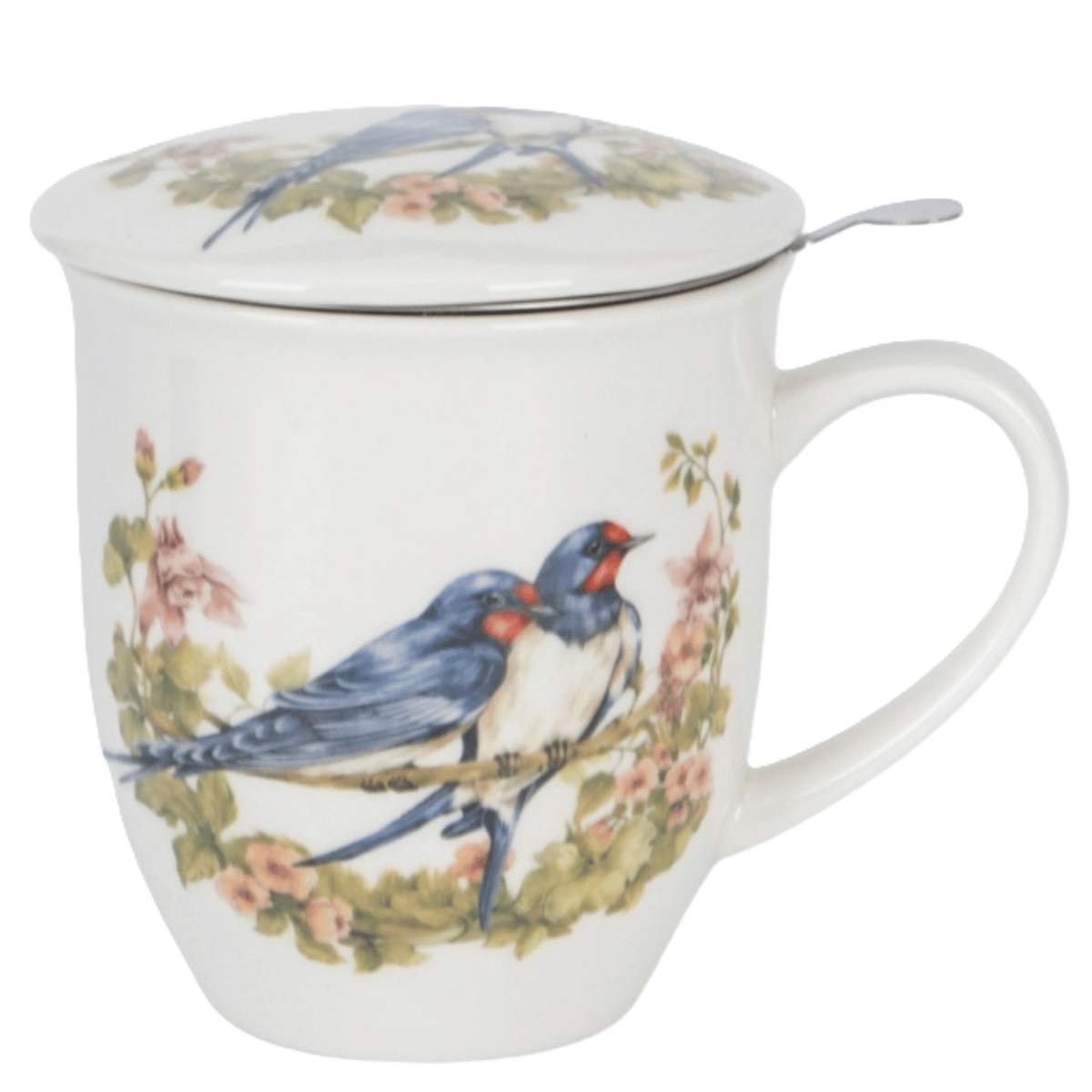 Porcelanowy kubek Duo Jaskółki 400 ml z kolekcji Ptasi Świat, dekoracja z ptakami i kwiatami