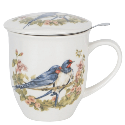 Porcelanowy kubek Duo Jaskółki 400 ml z kolekcji Ptasi Świat, dekoracja z ptakami i kwiatami