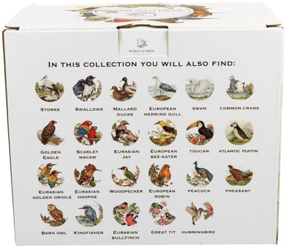 Ozdobne pudełko z kolekcji World of Birds z ilustracjami różnych gatunków ptaków.