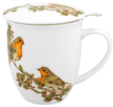 Kubek porcelanowy Rudziki 400 ml z porcelanową pokrywką.