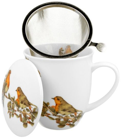 Kubek porcelanowy Rudziki z zaparzaczem i pokrywką – idealny do herbaty liściastej.