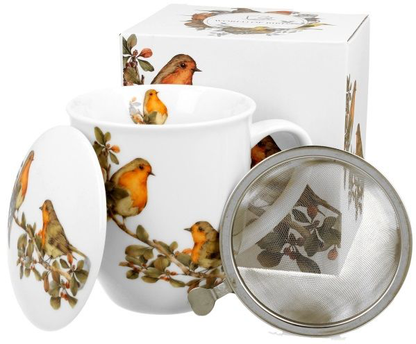 Zestaw kubek porcelanowy Rudziki 400 ml z zaparzaczem i ozdobnym pudełkiem.