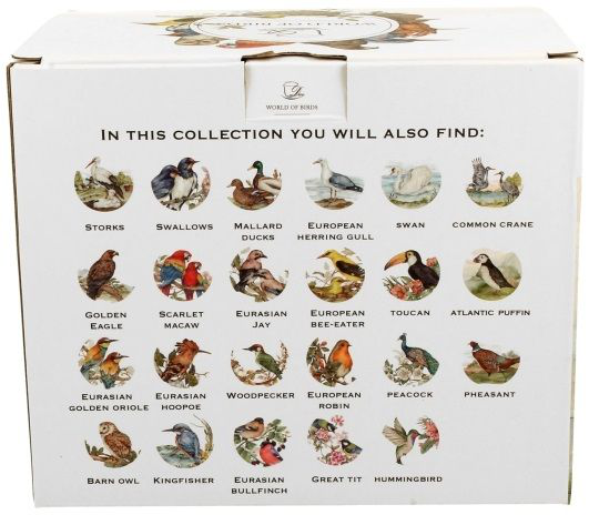 Opakowanie porcelanowego kubka z serii World of Birds z kolekcją różnych ptaków.