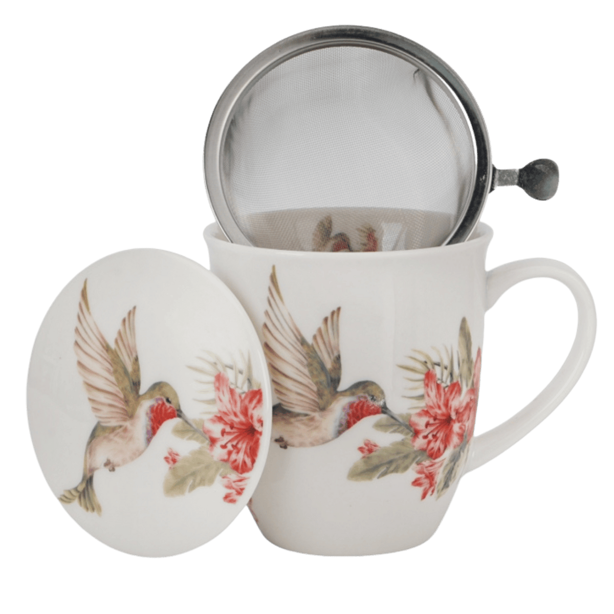 Kubek do herbaty Koliber 400 ml z dekoracją kolibra na jasnej porcelanie