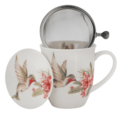 Kubek do herbaty Koliber 400 ml z dekoracją kolibra na jasnej porcelanie