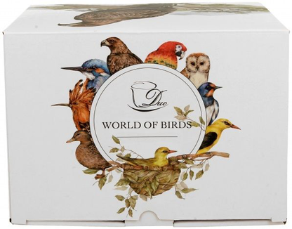 Front pudełka prezentowego z napisem World of Birds i ilustracjami ptaków.
