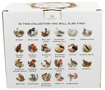 Pudełko kolekcji World of Birds z ilustracjami różnych gatunków ptaków.