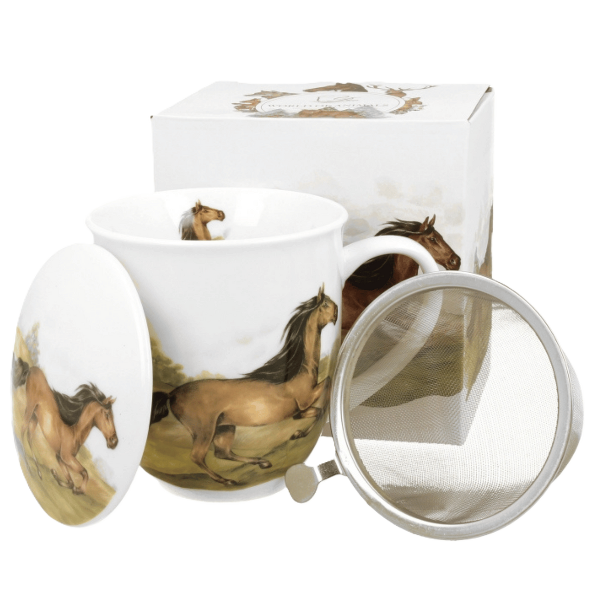 Kubek z zaparzaczem Koń Gniady 400 ml marki Duo Gift, porcelanowy model z dekoracyjnym motywem, pierwsze ujęcie