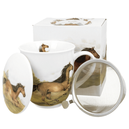 Kubek z zaparzaczem Koń Gniady 400 ml marki Duo Gift, porcelanowy model z dekoracyjnym motywem, pierwsze ujęcie