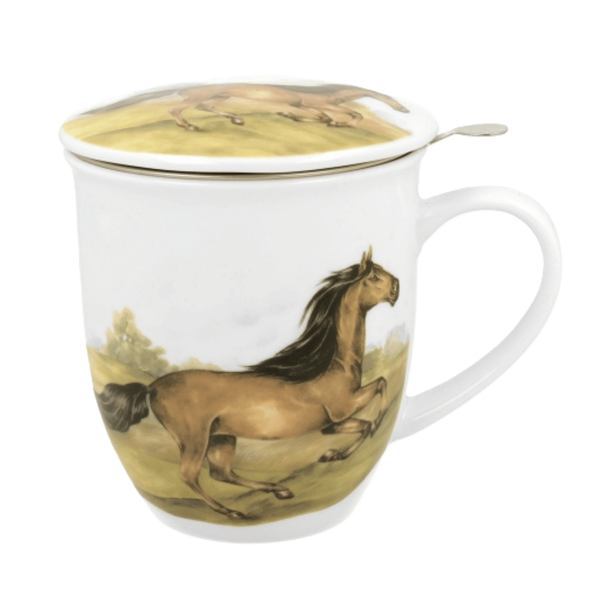 Kubek z zaparzaczem Koń Gniady 400 ml marki Duo Gift, porcelanowy model z dekoracyjnym motywem, ujęcie numer 3
