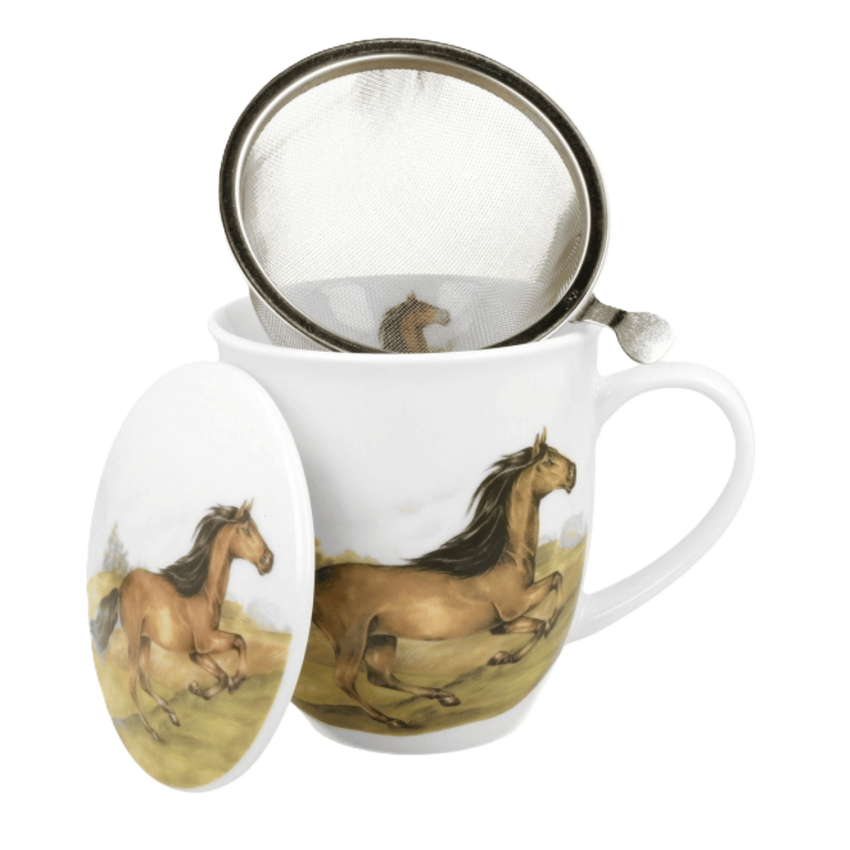 Kubek z zaparzaczem Koń Gniady 400 ml marki Duo Gift, porcelanowy model z dekoracyjnym motywem, ujęcie numer 4