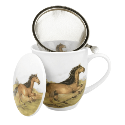 Kubek z zaparzaczem Koń Gniady 400 ml marki Duo Gift, porcelanowy model z dekoracyjnym motywem, ujęcie numer 4