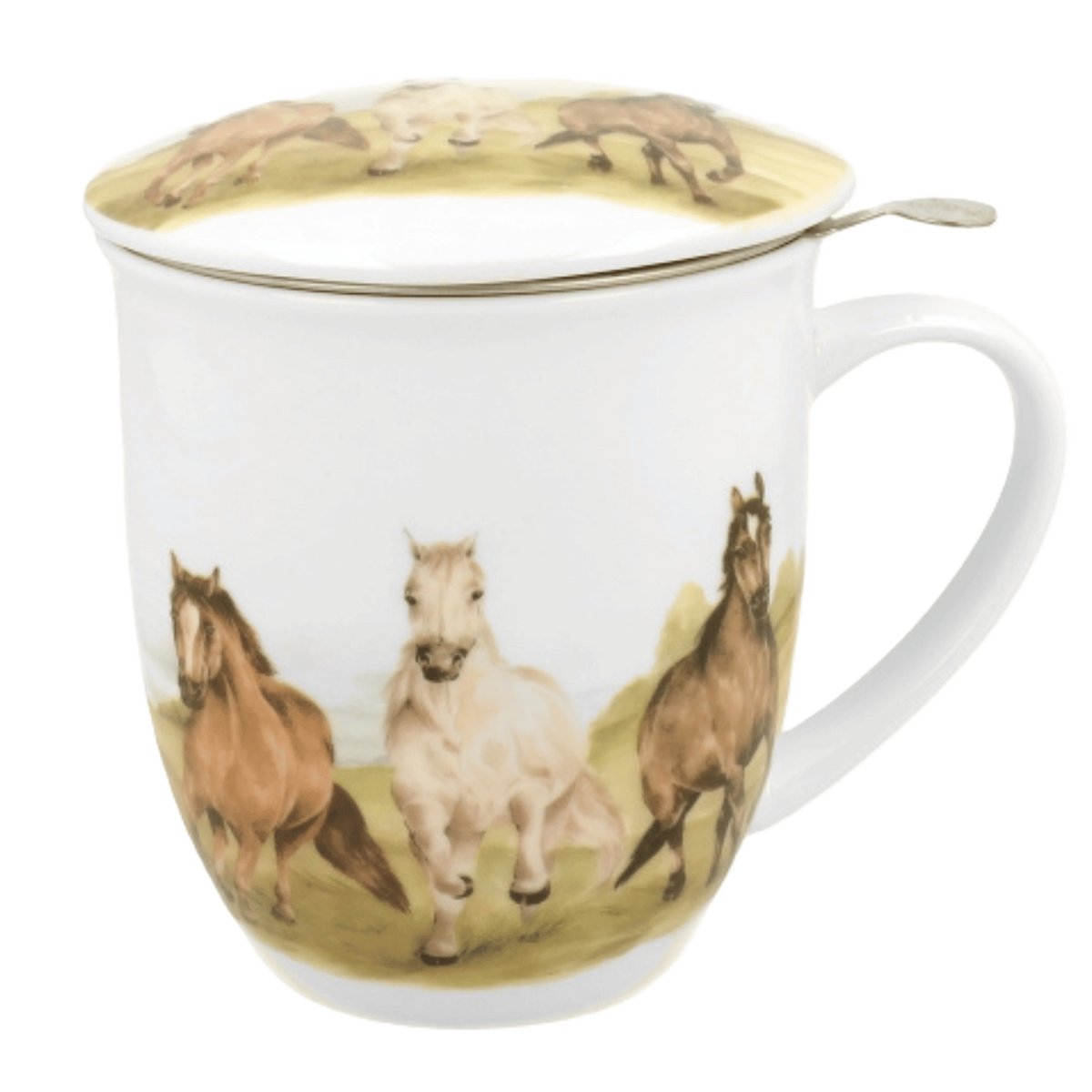 Kubek z zaparzaczem Konie W Galopie 400 ml marki Duo Gift, porcelanowy model z dekoracyjnym motywem, kolejne ujęcie