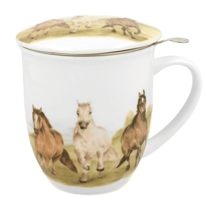 Kubek z zaparzaczem Konie W Galopie 400 ml marki Duo Gift, porcelanowy model z dekoracyjnym motywem, kolejne ujęcie
