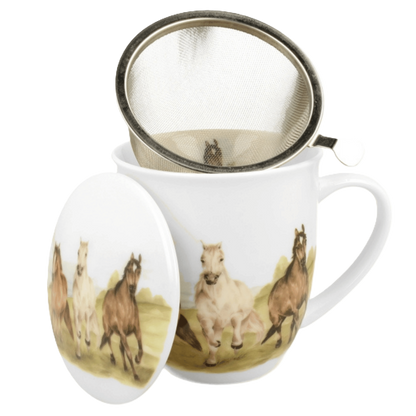 Kubek z zaparzaczem Konie W Galopie 400 ml marki Duo Gift, porcelanowy model z dekoracyjnym motywem, ujęcie numer 3