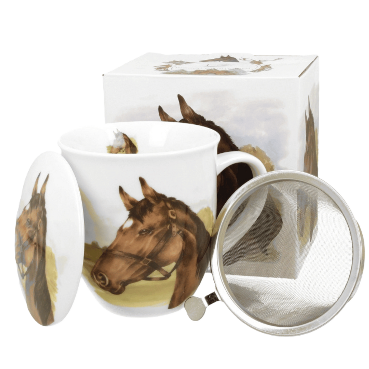 Kubek z zaparzaczem Portret Konia 400 ml marki Duo Gift, porcelanowy model z dekoracyjnym motywem, pierwsze ujęcie
