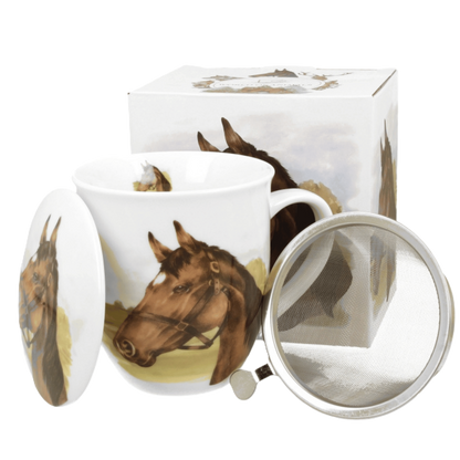 Kubek z zaparzaczem Portret Konia 400 ml marki Duo Gift, porcelanowy model z dekoracyjnym motywem, pierwsze ujęcie