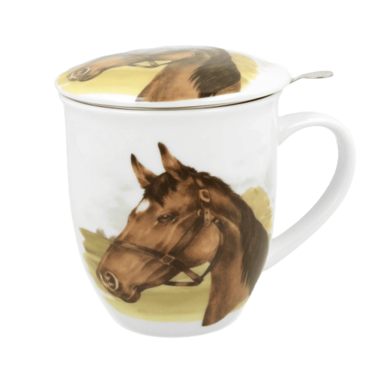 Kubek z zaparzaczem Portret Konia 400 ml marki Duo Gift, porcelanowy model z dekoracyjnym motywem, ujęcie numer 3