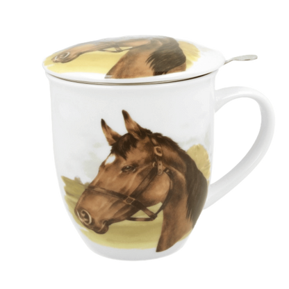 Kubek z zaparzaczem Portret Konia 400 ml marki Duo Gift, porcelanowy model z dekoracyjnym motywem, ujęcie numer 3