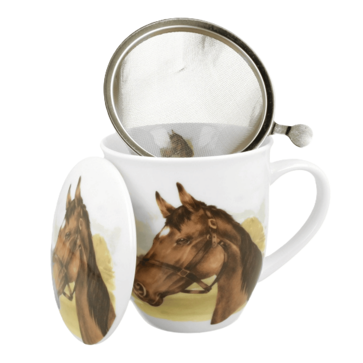 Kubek z zaparzaczem Portret Konia 400 ml marki Duo Gift, porcelanowy model z dekoracyjnym motywem, ujęcie numer 4