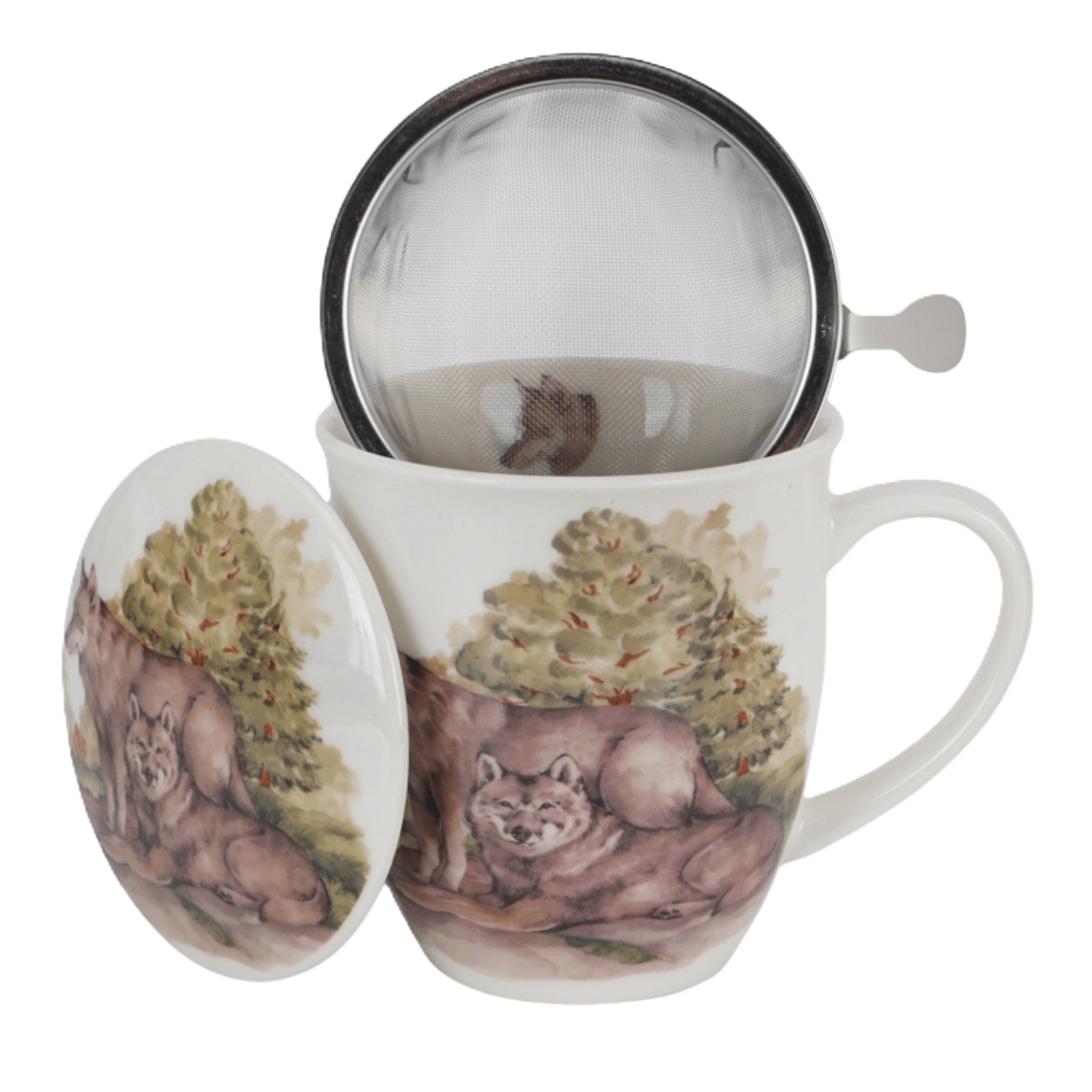 Kubek z zaparzaczem Wilki 400 ml marki Duo Gift, porcelanowy model z dekoracyjnym motywem, ujęcie numer 3
