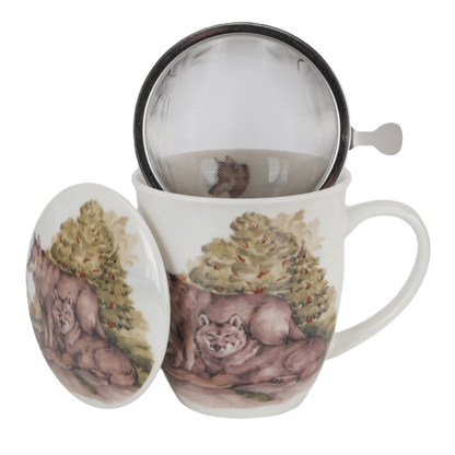 Kubek z zaparzaczem Wilki 400 ml marki Duo Gift, porcelanowy model z dekoracyjnym motywem, ujęcie numer 3