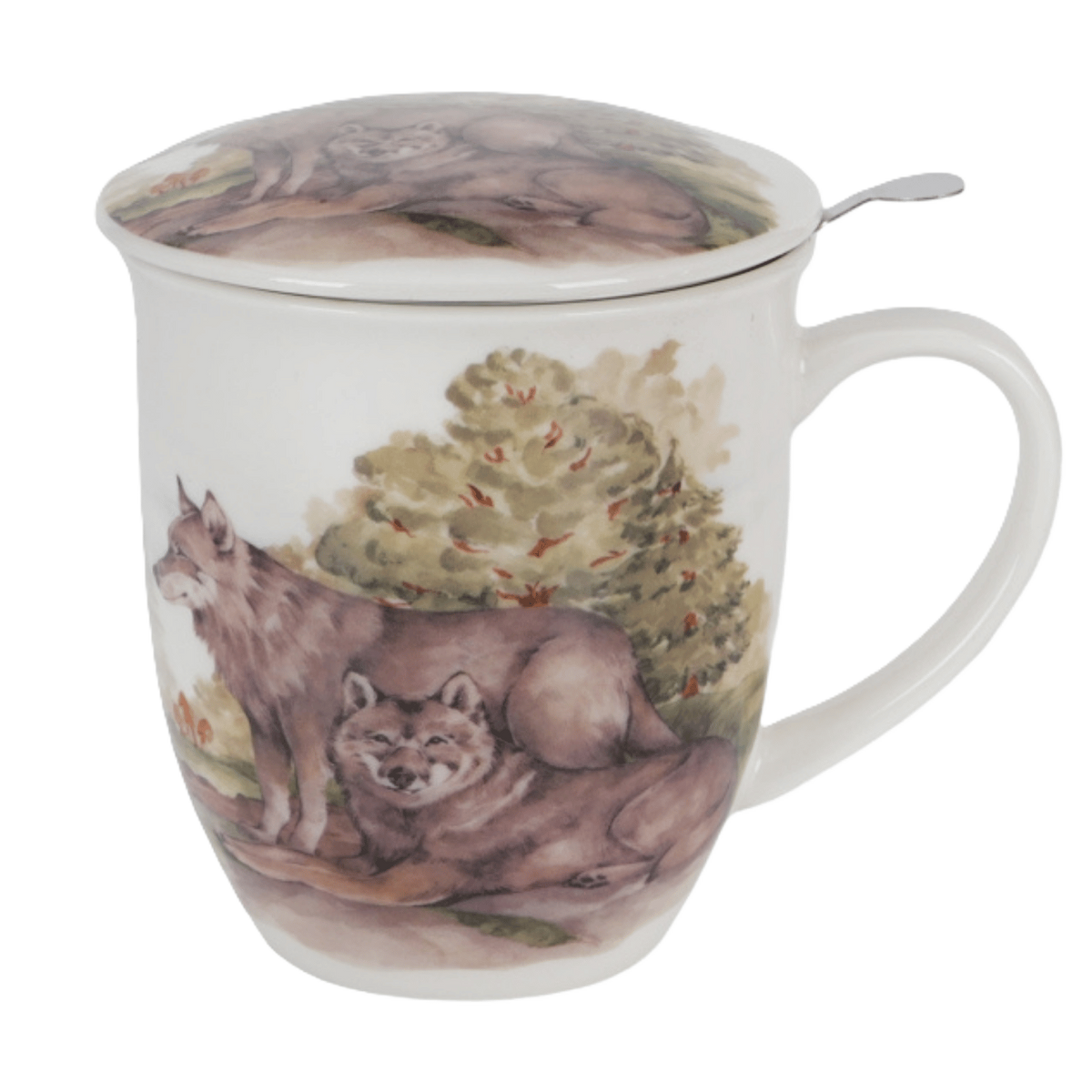 Kubek z zaparzaczem Wilki 400 ml marki Duo Gift, porcelanowy model z dekoracyjnym motywem, ujęcie numer 4