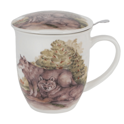 Kubek z zaparzaczem Wilki 400 ml marki Duo Gift, porcelanowy model z dekoracyjnym motywem, ujęcie numer 4