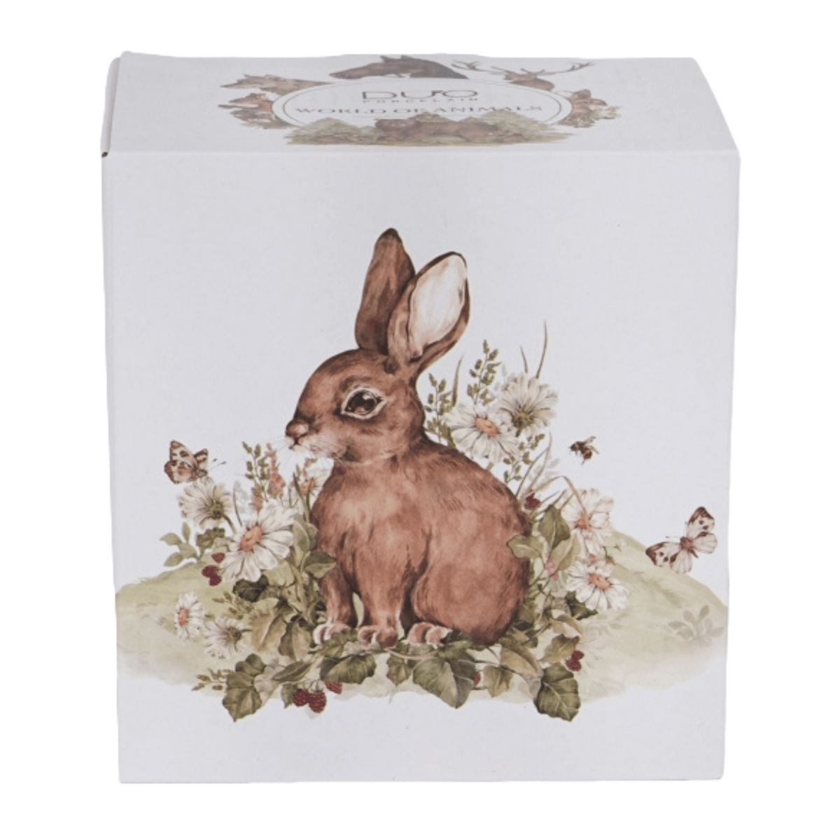 Kubek Duo Zając 400 ml z pokrywką, motyw zwierzęcy na jasnej porcelanie