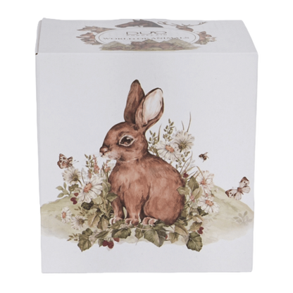 Kubek Duo Zając 400 ml z pokrywką, motyw zwierzęcy na jasnej porcelanie