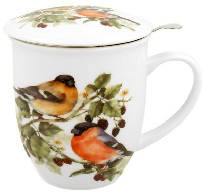 Kubek porcelanowy z zaparzaczem Ptasi Świat Gile 400 ml z pokrywką.