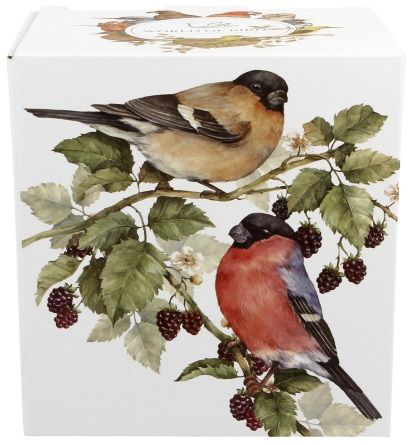 Pudełko z ilustracją gilów na gałązce do kubka porcelanowego z zaparzaczem Ptasi Świat Gile.