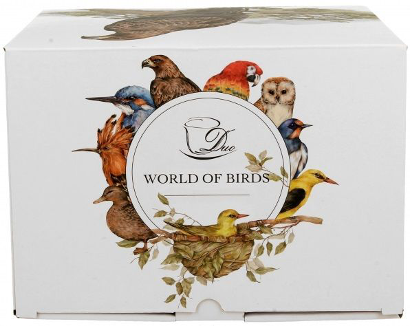 Pudełko kolekcji World of Birds zdobione ilustracjami różnych gatunków ptaków.