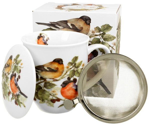 Zestaw kubek porcelanowy z zaparzaczem Ptasi Świat Gile 400 ml z pudełkiem prezentowym.