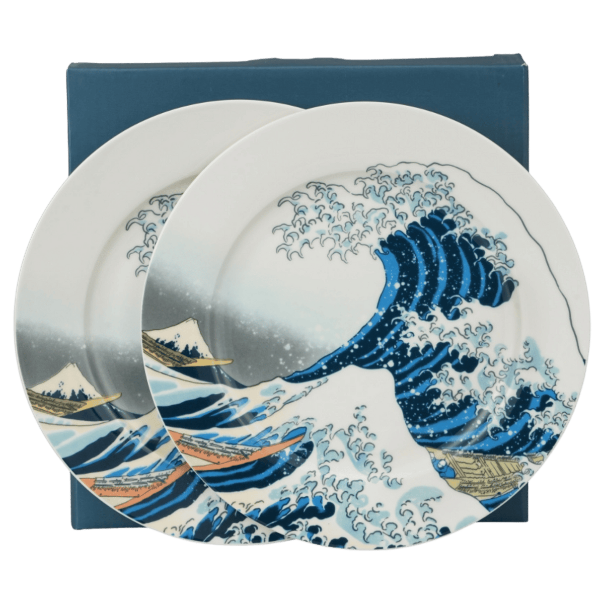 Zestaw dwóch talerzy deserowych The Great Wave Hokusai, porcelana z motywem japońskiej fali