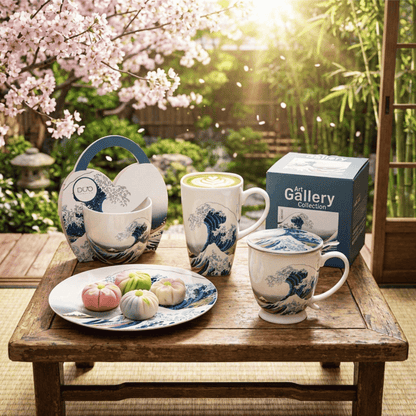 Talerze deserowe Duo The Great Wave Hokusai z porcelany New Bone China