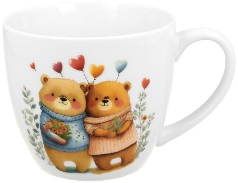 Kubek Misie 2 – widok z boku na grafikę misiów i serduszek.