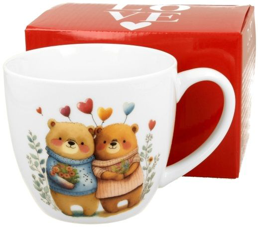 Komplet: kubek porcelanowy Misie 2 z pudełkiem prezentowym LOVE.