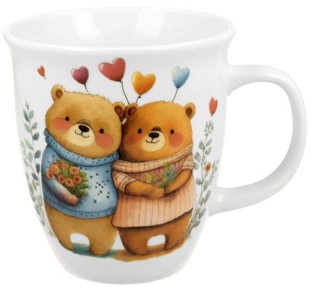 Kubek porcelanowy Misie 2 o pojemności 650 ml z radosnym wzorem dwóch misiów i serduszek.