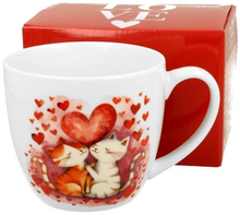 Kubek porcelanowy Koty w komplecie z czerwonym pudełkiem ozdobnym z napisem LOVE – idealny pomysł na prezent.